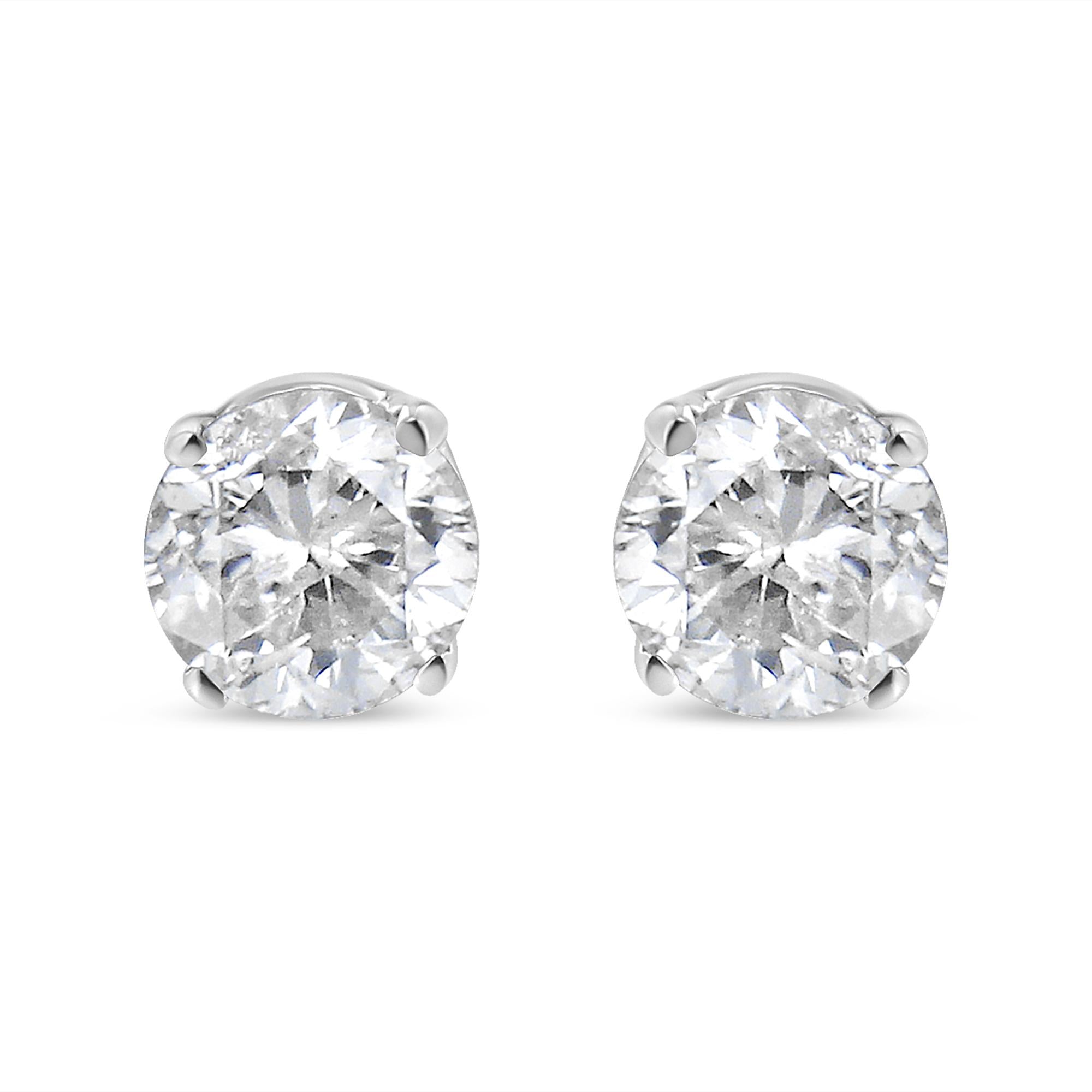 14K White Gold 5/8 Cttw Round Brilliant-Cut Lab Grown Diamond Classic 4-Prong Push back Stud Earrings (F-G Color, VS1-VS2 Clarity)