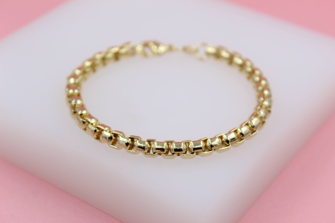 18K Gold Filled Rounded 5mm Box Bracelet (I423)
