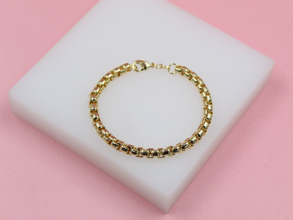 18K Gold Filled Rounded 5mm Box Bracelet (I423)