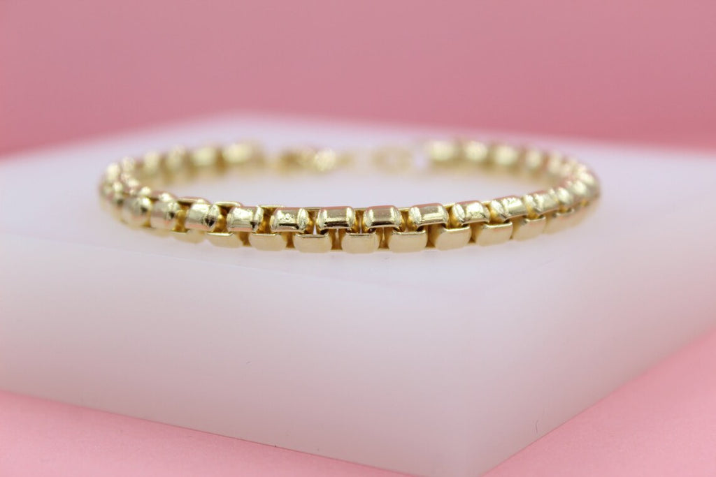 18K Gold Filled Rounded 5mm Box Bracelet (I423)