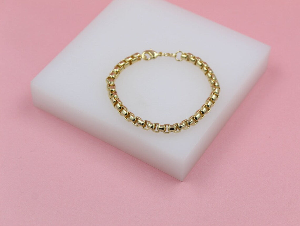 18K Gold Filled Rounded 5mm Box Bracelet (I423)