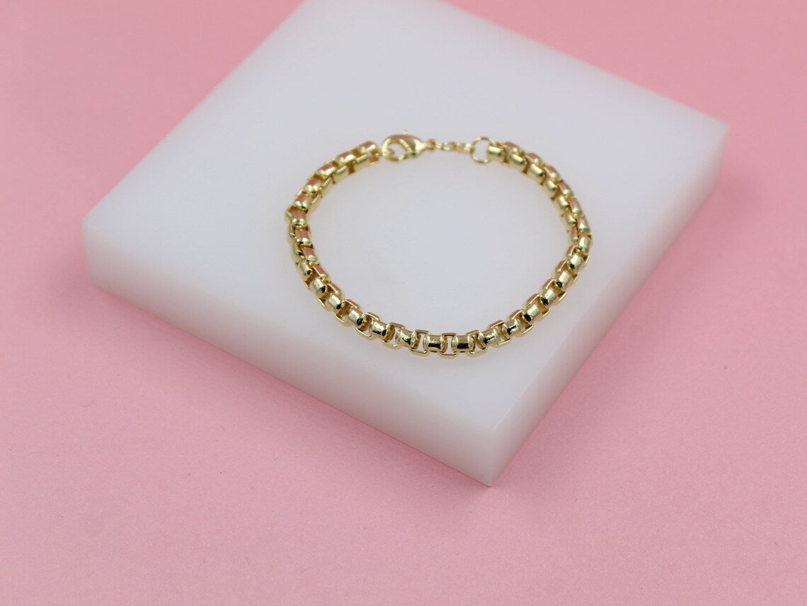18K Gold Filled Rounded 5mm Box Bracelet (I423)
