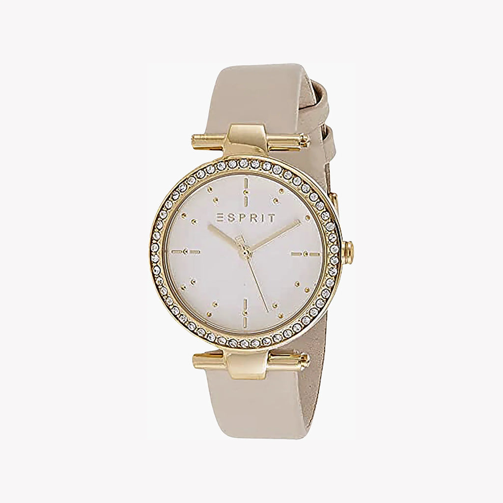 Esprit Women's Beige Leather Watch, Silver Dial | Es1l139m0075