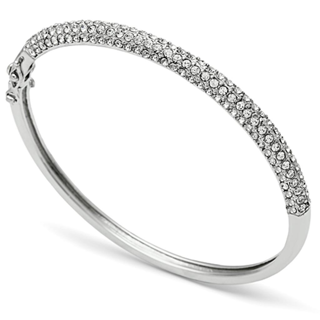 LO3438-7.5 - Rhodium Brass Bangle with Top Grade Crystal  in Clear