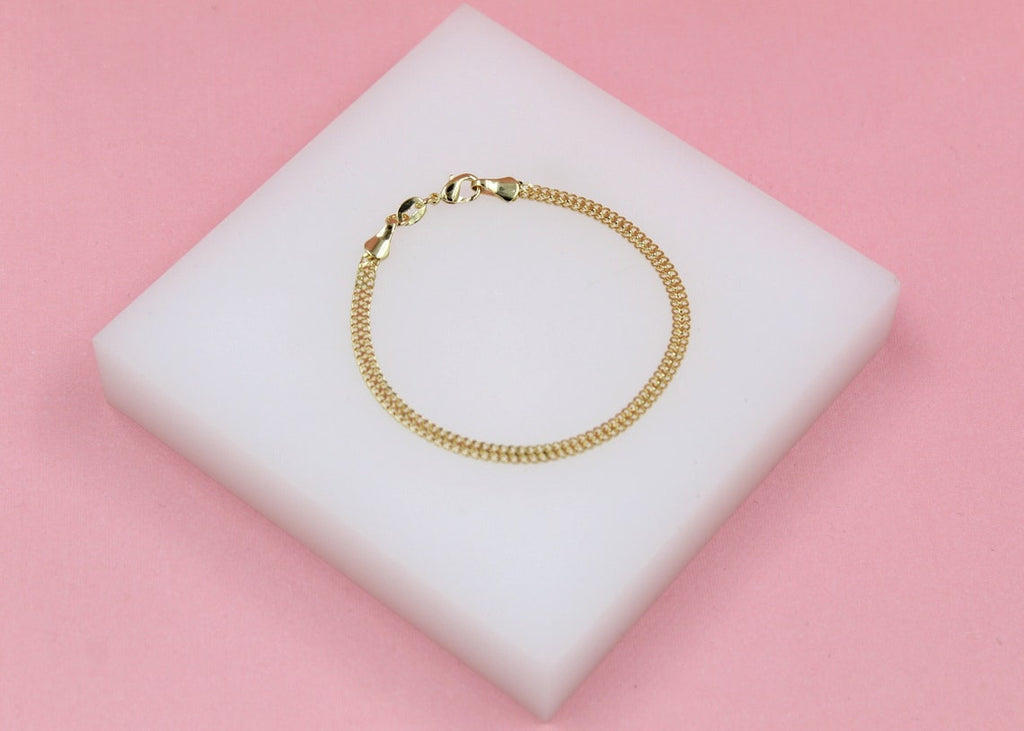 18K Gold Filled 3mm Designed Double Curb Link Bracelet (I17A)