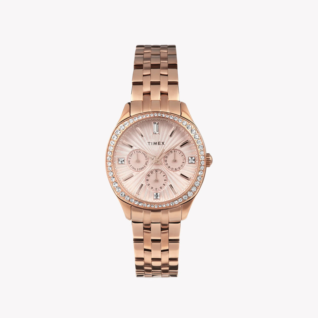 Timex Women's Rose Gold-Tone Watch, Black Dial | Tw2w17800