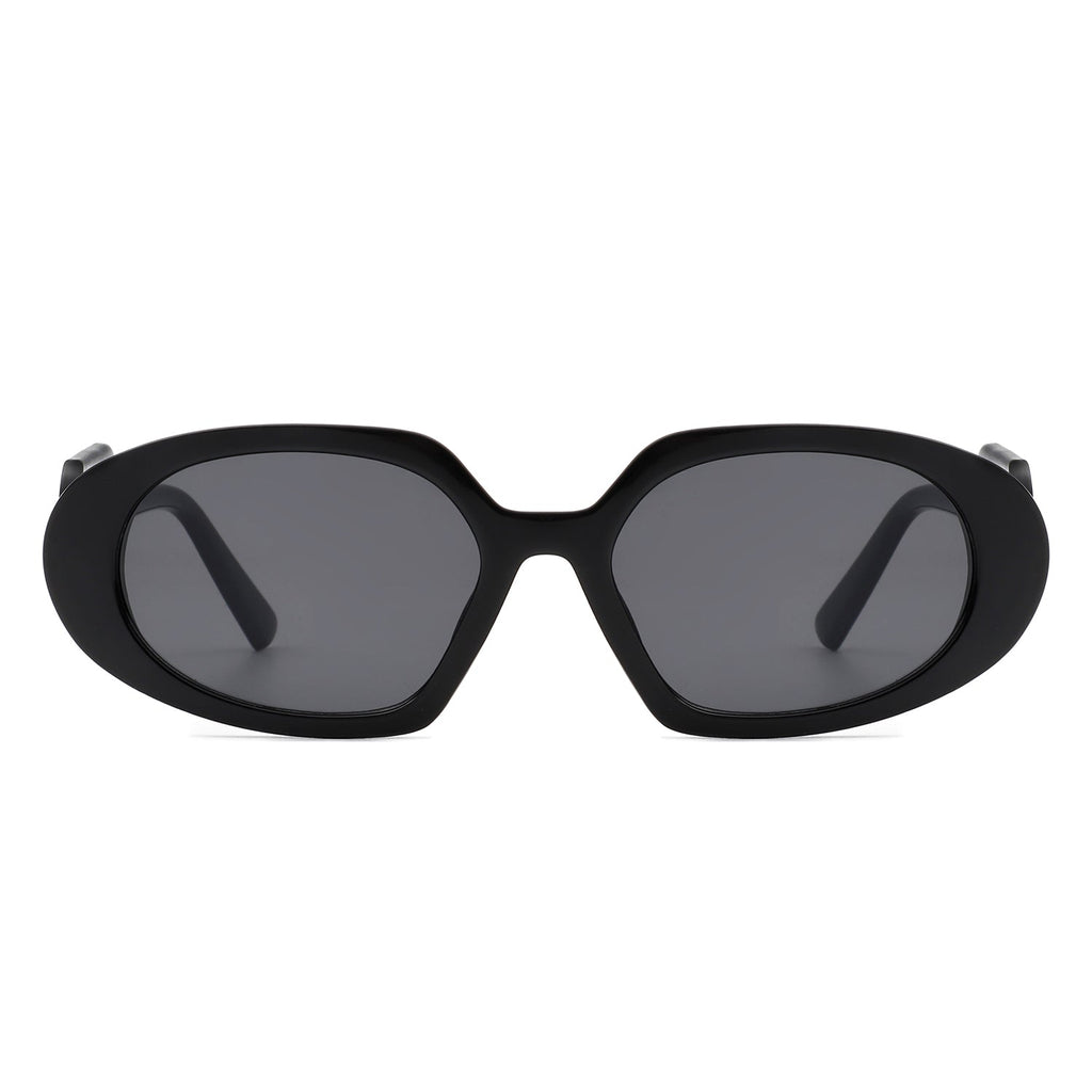 Glittera - Rectangle Retro Oval Chic Round Lens Leaf Design Fashion Sunglasses