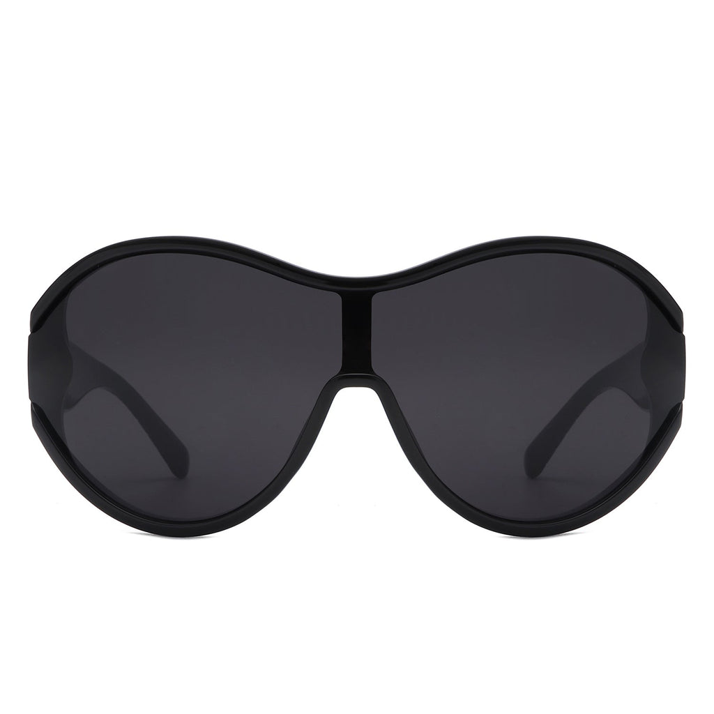 Gwyneth - Retro Oversized Oval Curved Round Sunglasses