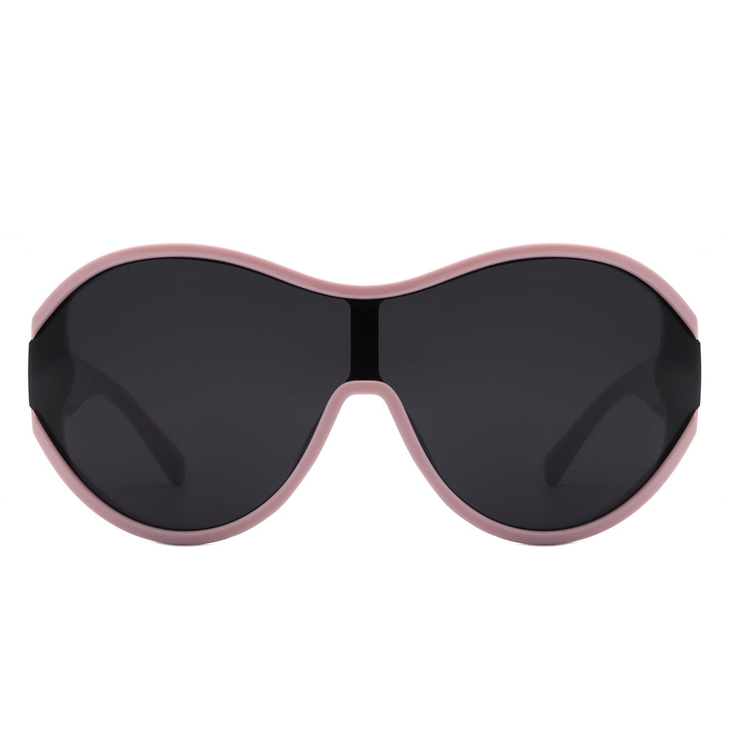 Gwyneth - Retro Oversized Oval Curved Round Sunglasses