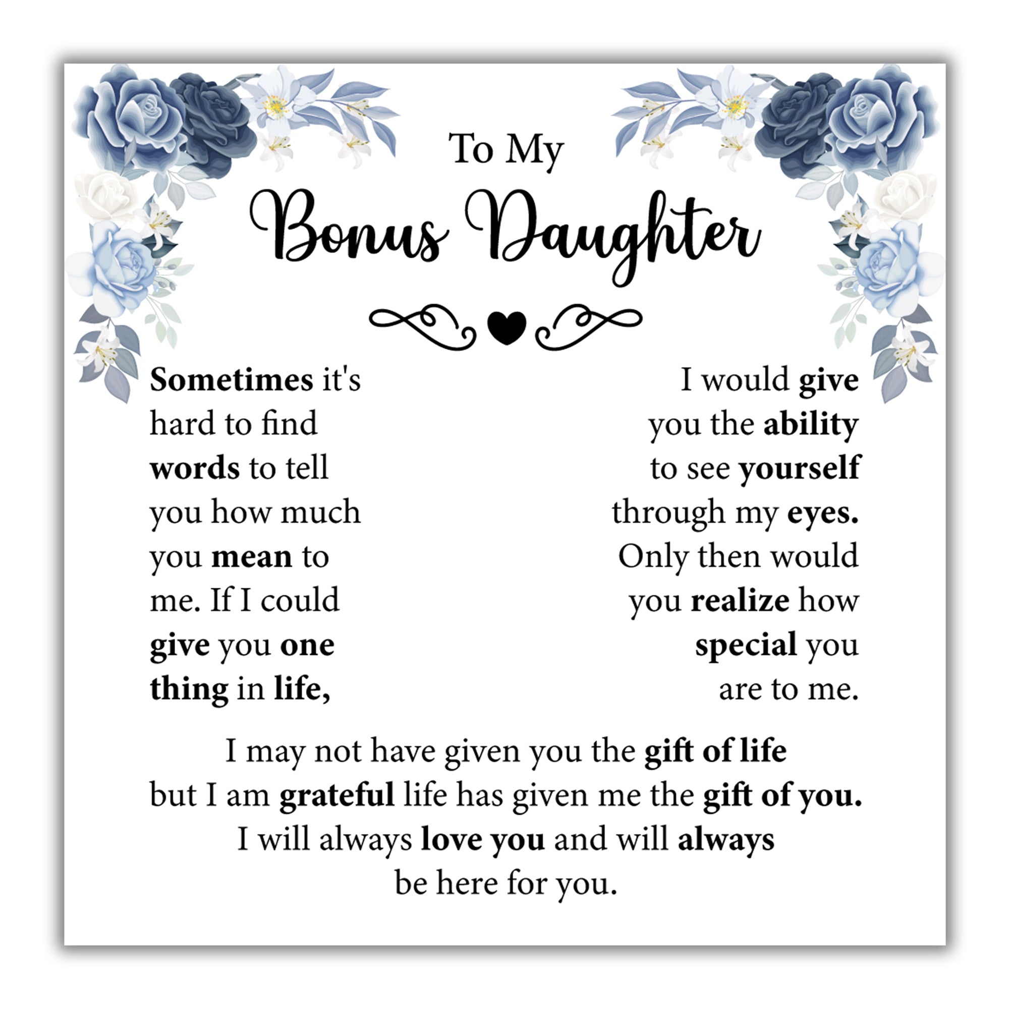 TRYNDI™ To My Beautiful Bonus Daughter Floating Heart Necklace With Authentic Swarovski Crystals