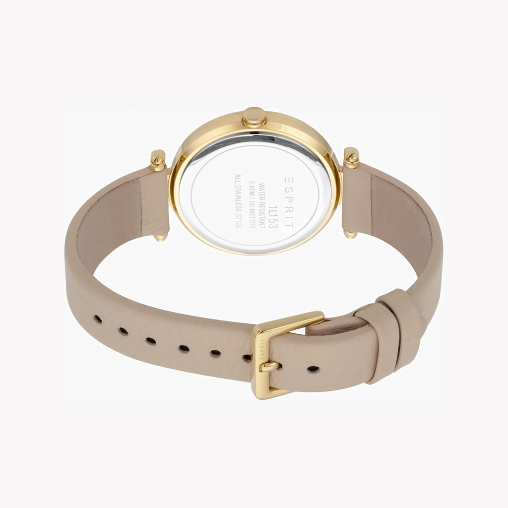 Esprit Women's Beige Leather Watch, Silver Dial | Es1l139m0075