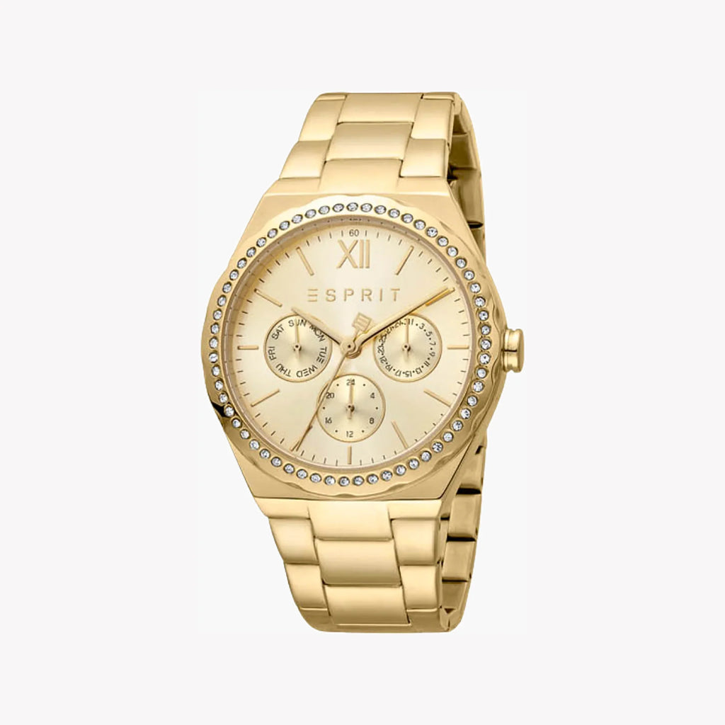 Esprit Women's Gold Stainless Steel Watch, Champagne Dial | Es1l202m0065