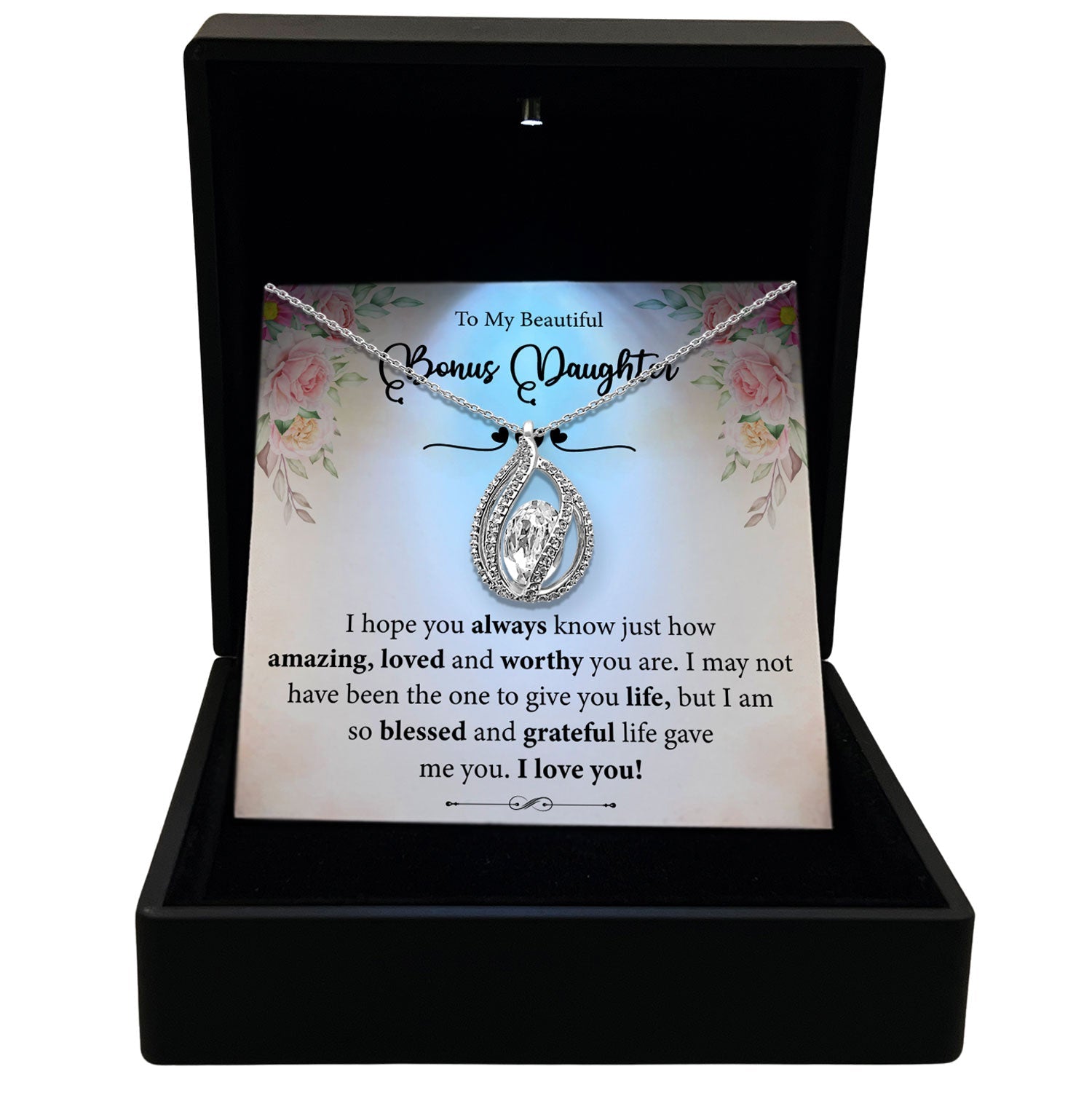 To My Beautiful Bonus Daughter - I am So Blessed Life Gave Me You - Orbital Birdcage Necklace