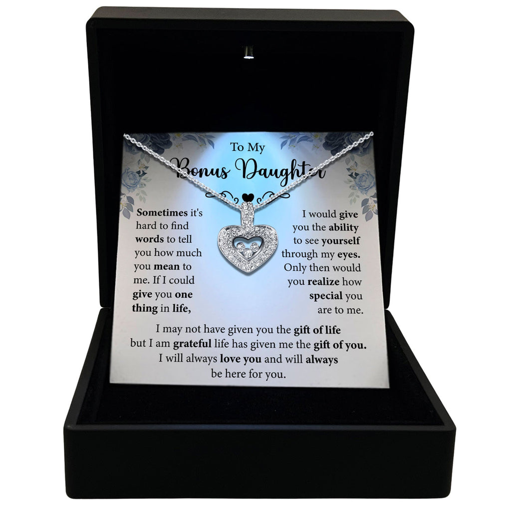 TRYNDI™ To My Beautiful Bonus Daughter Floating Heart Necklace With Authentic Swarovski Crystals