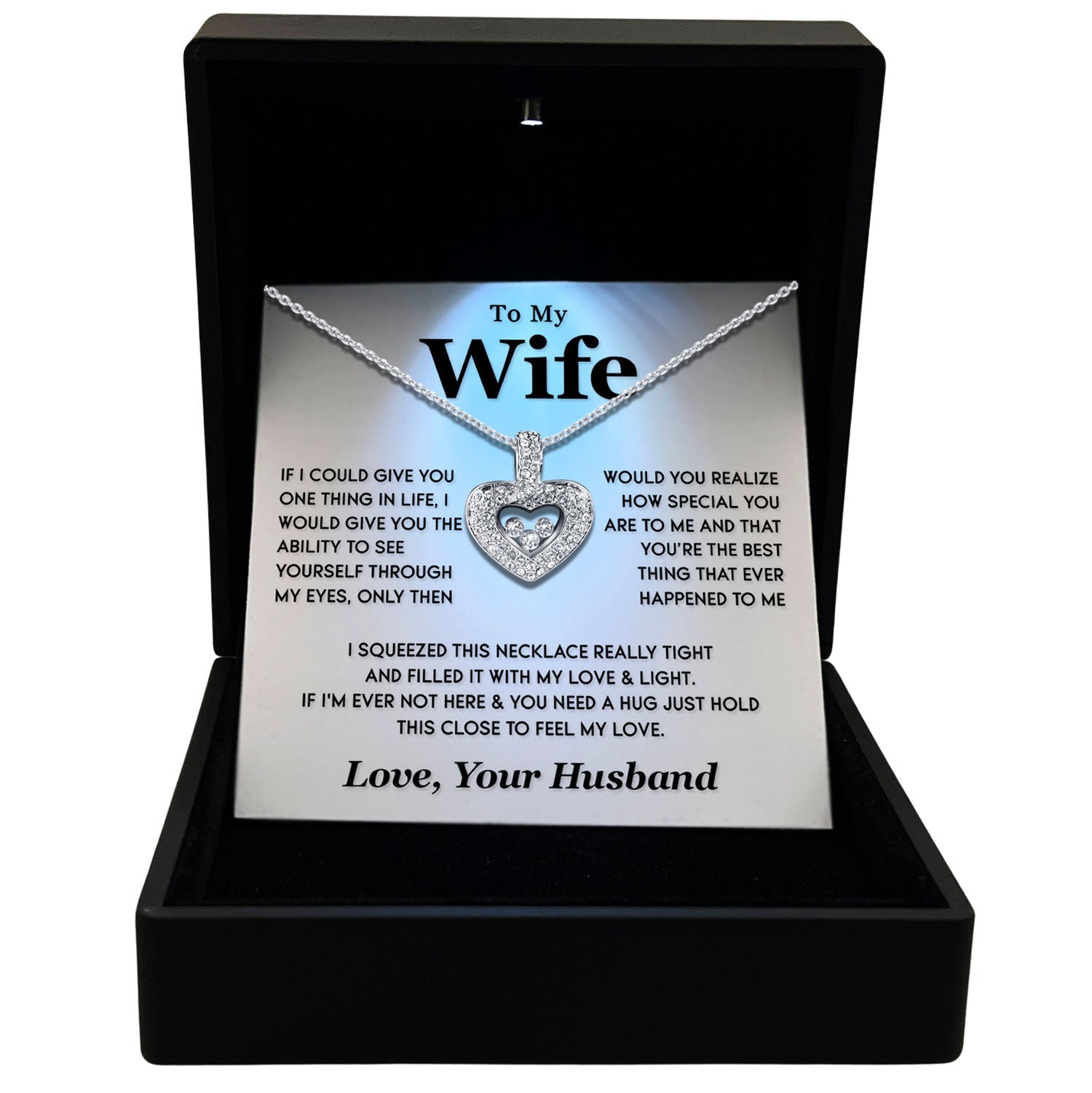 TRYNDI™ To My Wife Floating Heart Necklace With Authentic Swarovski Crystals