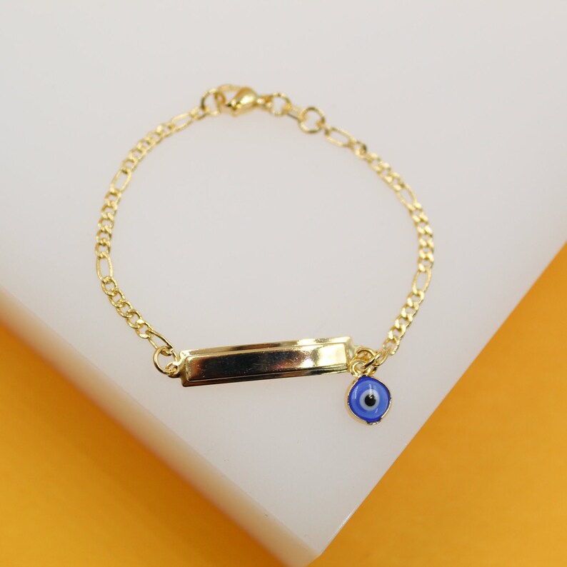 18K Gold Filled Dainty Curved Plate Evil Eye Bracelet (XX15)