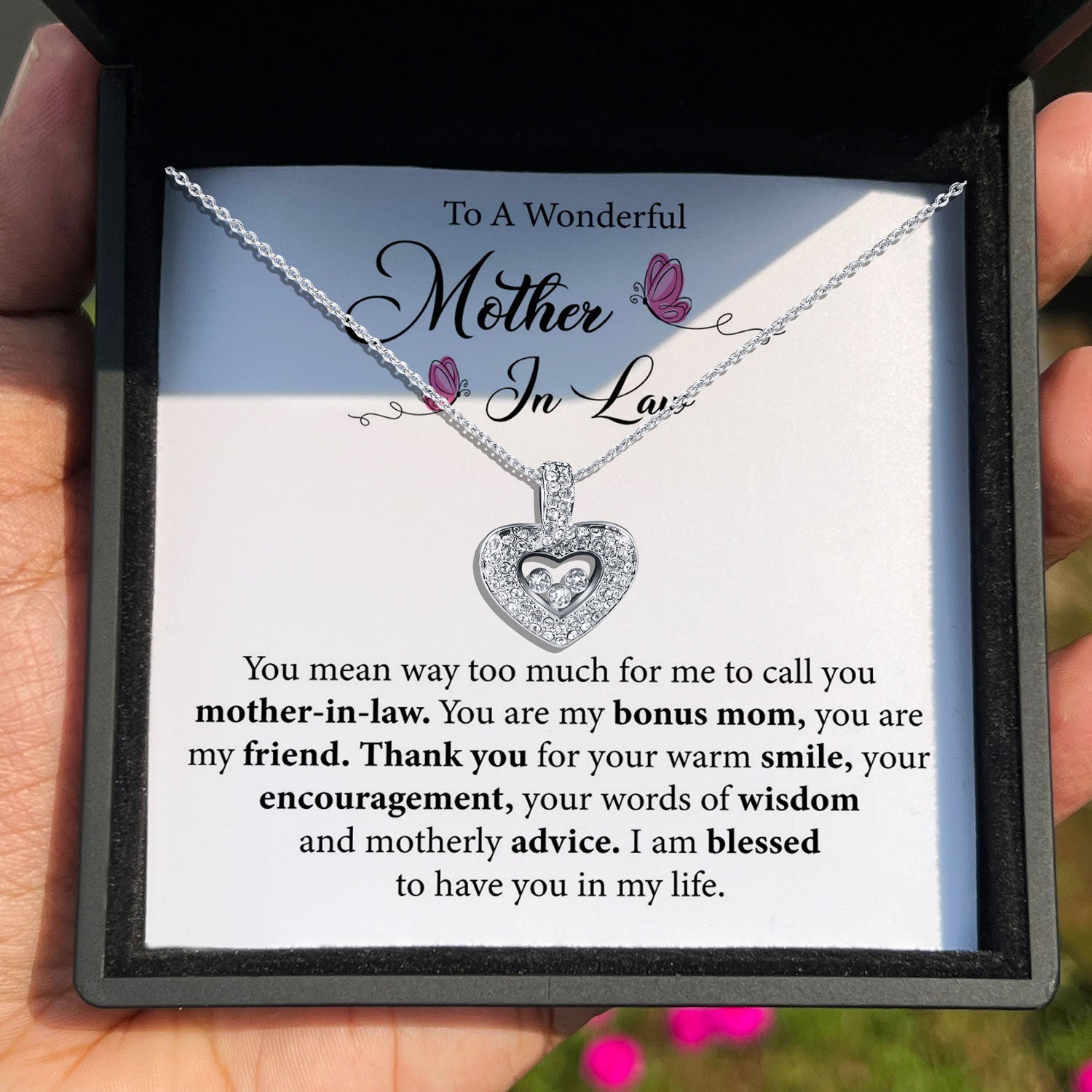 To My Wonderful Mother-in-Law - Thank You For Your Warm Smile - Tryndi Floating Heart Necklace